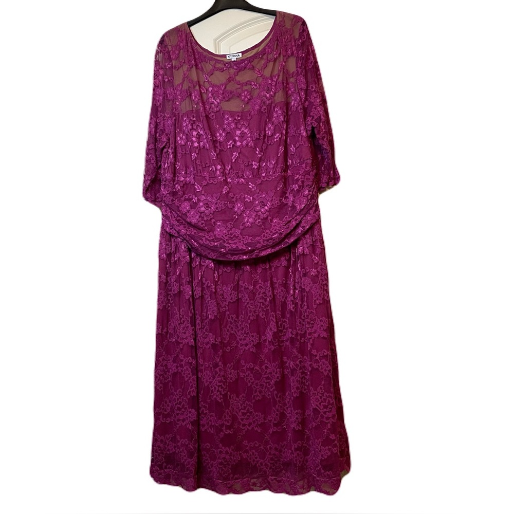 Kiyonna Floral Luna Lace Overlay Berry Pink Cocktail Dress Plus size 3
